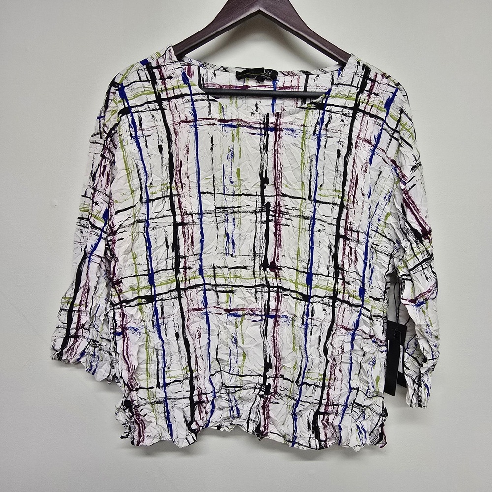 LIV by Habitat Clothes Top Womens S Crinkle Abstract Grid Art to Wear Lagenlook